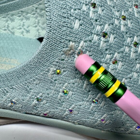 8.5 Wide Fit Skechers Women's Easy Going Rhinestone Knit Mules Glitz Strut Sage - Picture 15 of 16